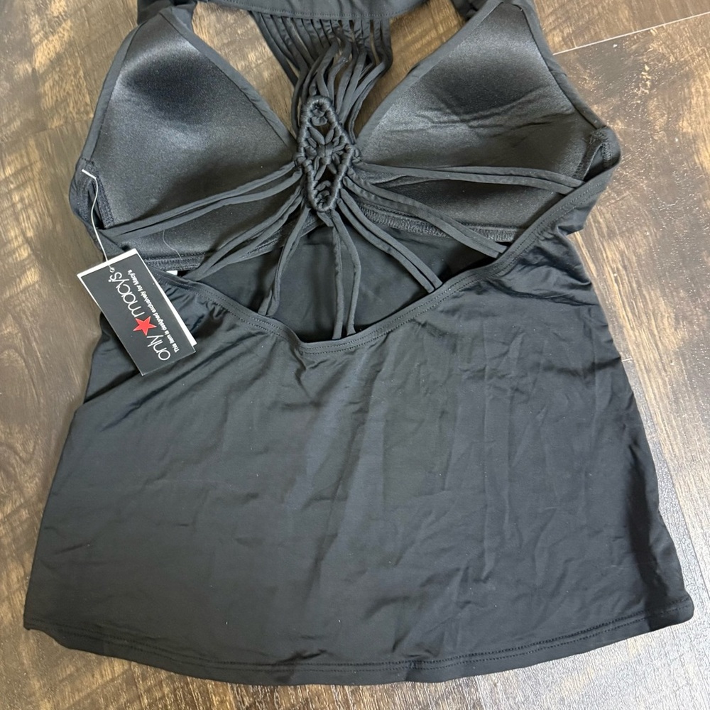 NWT Macy's Black Women's Swim Top - Picture 2 of 5